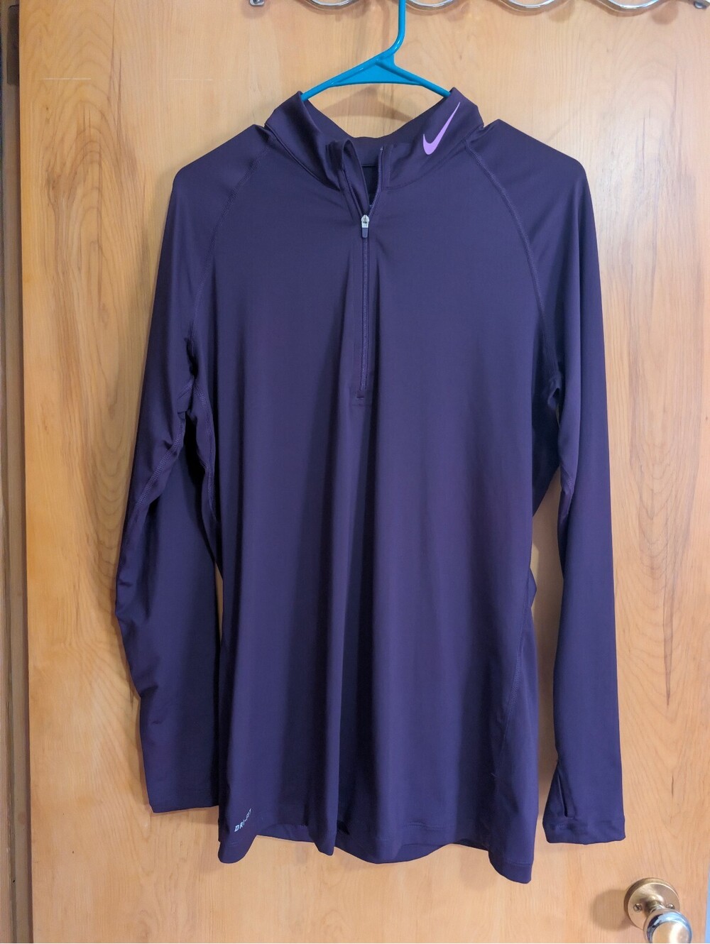 Nike Women's Long-Sleeve Half-Zip Pullover - Deep Purple with Pink Swoosh